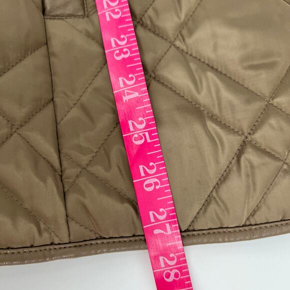 Lauren Ralph Lauren Quilted Jacket Women Large Logo Tan Puffer Faux Leather Trim - Picture 10 of 10